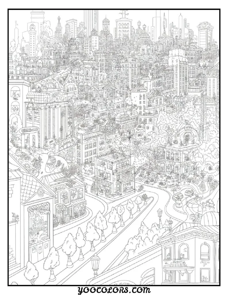 Adult Coloring Page Ideas: 60 Best Designs for Relaxation and Creativity 60 adult coloring pages city space complex pattern 4 pdf