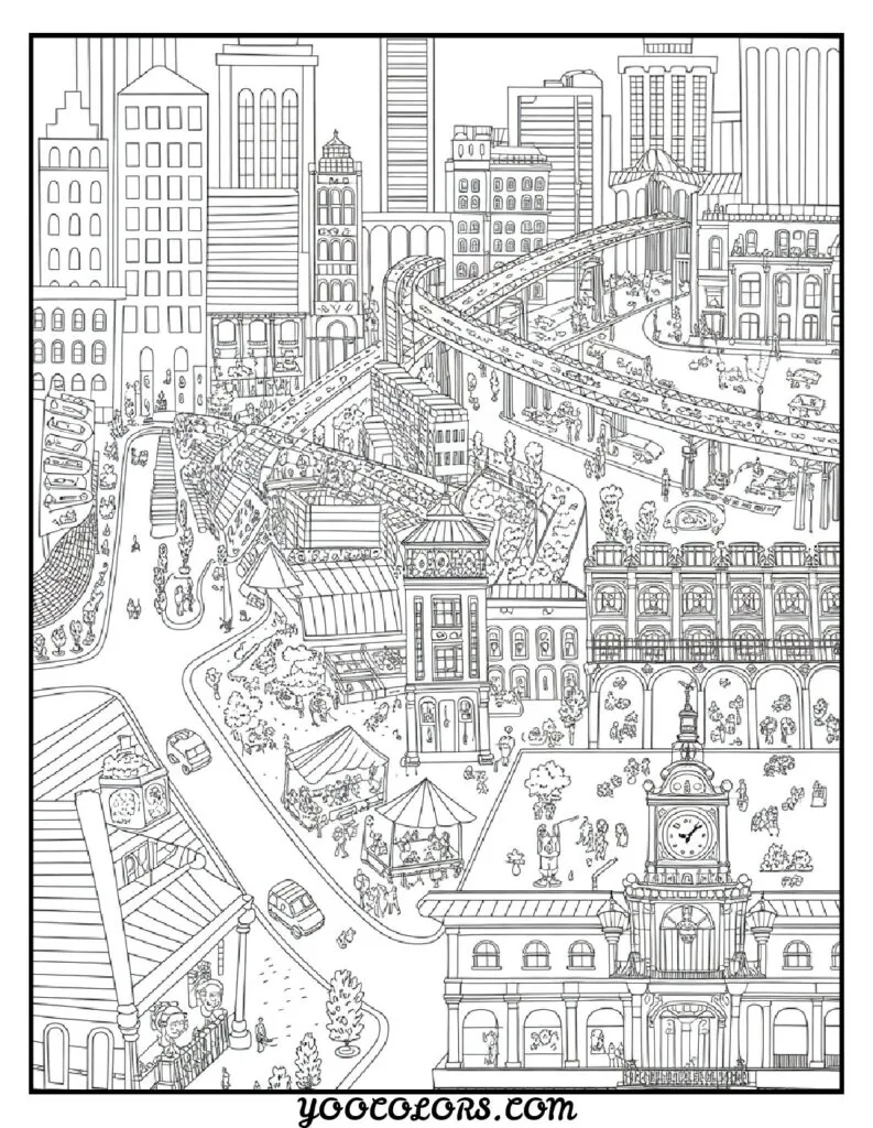 Adult Coloring Page Ideas: 60 Best Designs for Relaxation and Creativity 58 adult coloring pages complex city space pattern 2 pdf