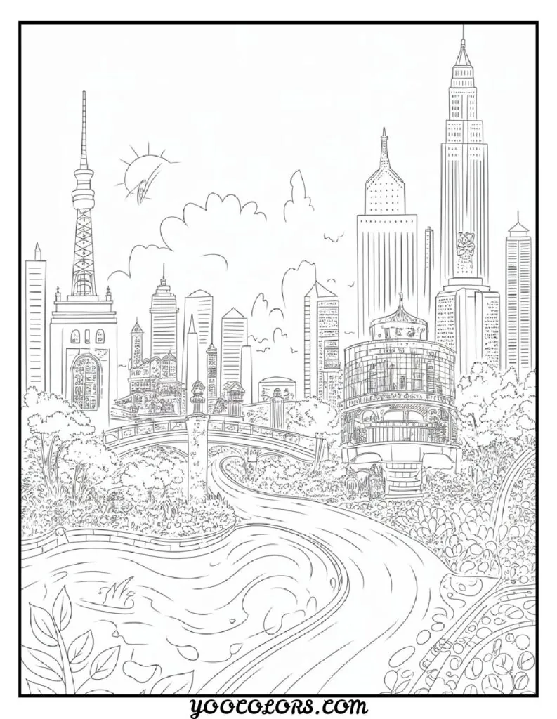 Adult Coloring Page Ideas: 60 Best Designs for Relaxation and Creativity 59 adult coloring pages complex city space pattern1 pdf