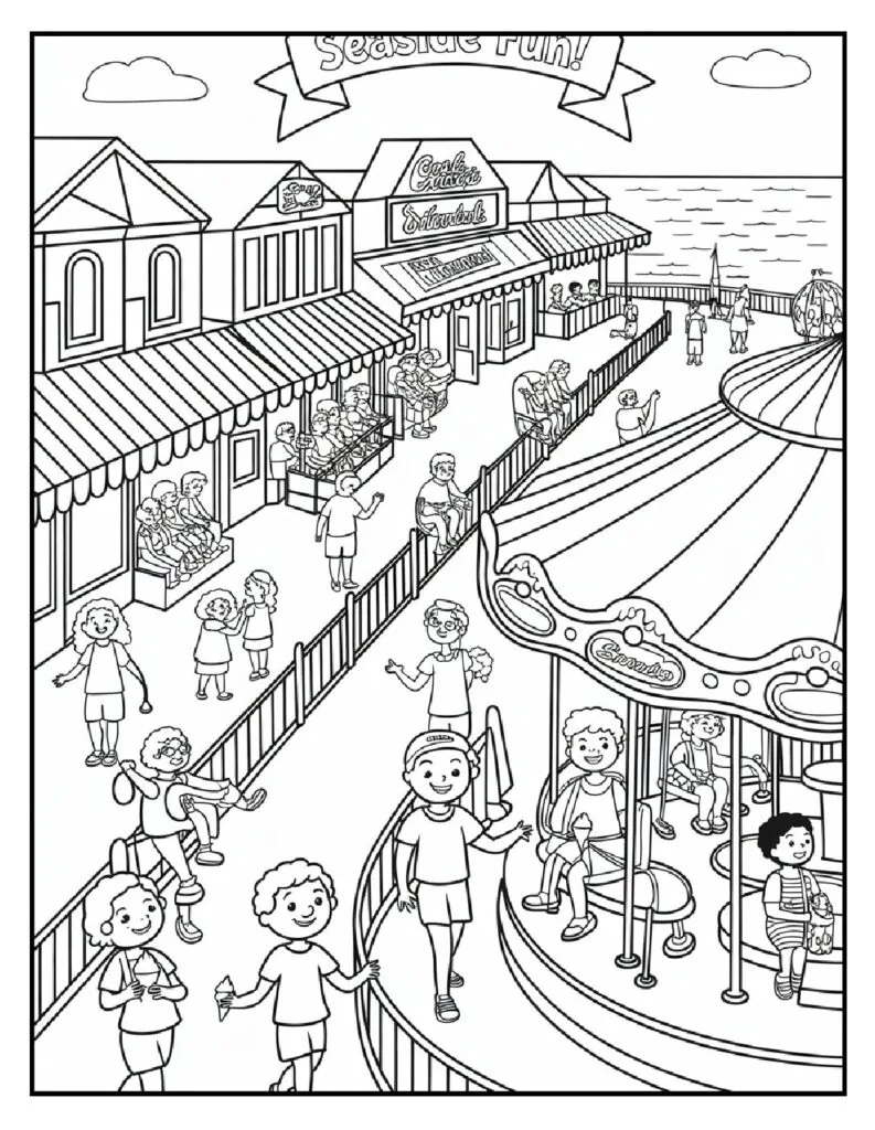 50 Fun And Easy, Free Printable Simple Summer Coloring Pages 30 seaside board walk pdf