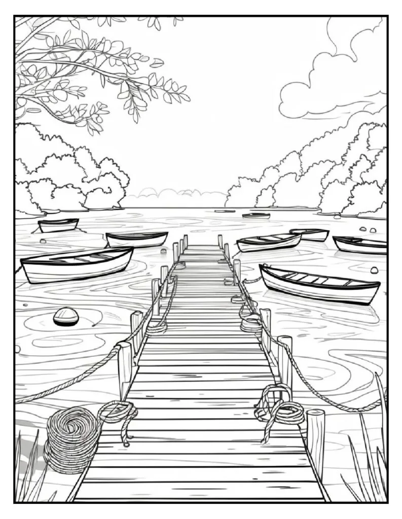50 Fun And Easy, Free Printable Simple Summer Coloring Pages 7 summer coloring pages Boat Dock pdf