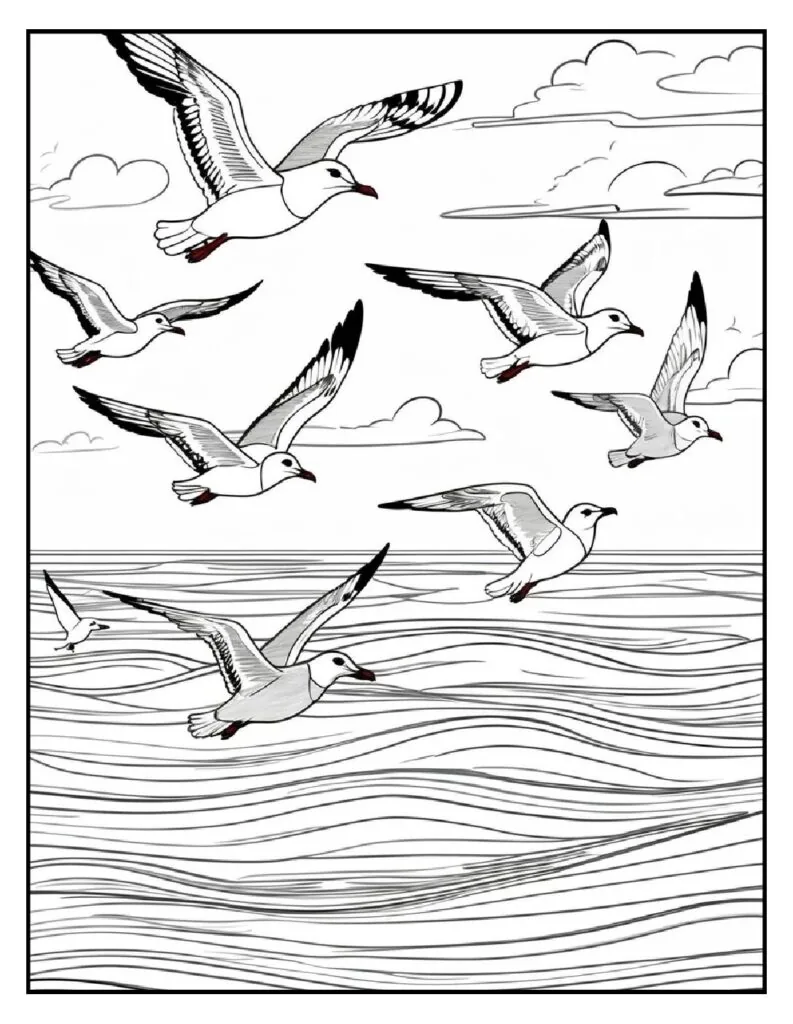 50 Fun And Easy, Free Printable Simple Summer Coloring Pages 15 summer coloring pages Seagulls Flying Over Ocean 1 pdf