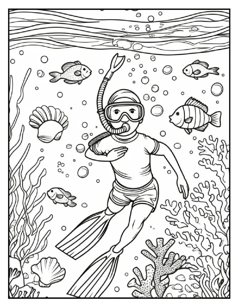 50 Fun And Easy, Free Printable Simple Summer Coloring Pages 26 summer coloring pages Snorkeling Adventure pdf