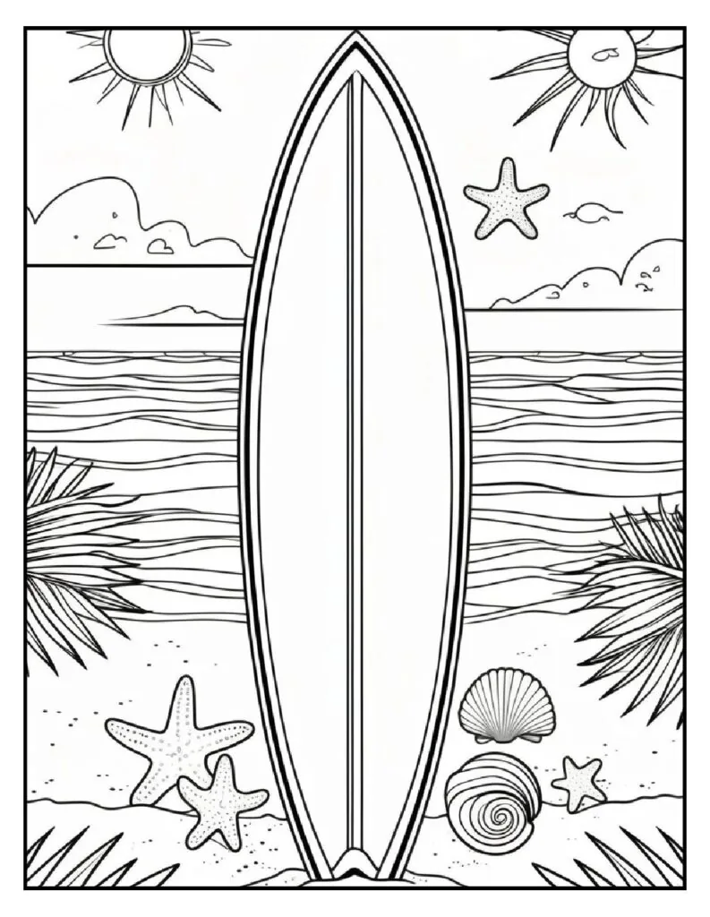 50 Fun And Easy, Free Printable Simple Summer Coloring Pages 14 summer coloring pages Surfboard 1 pdf