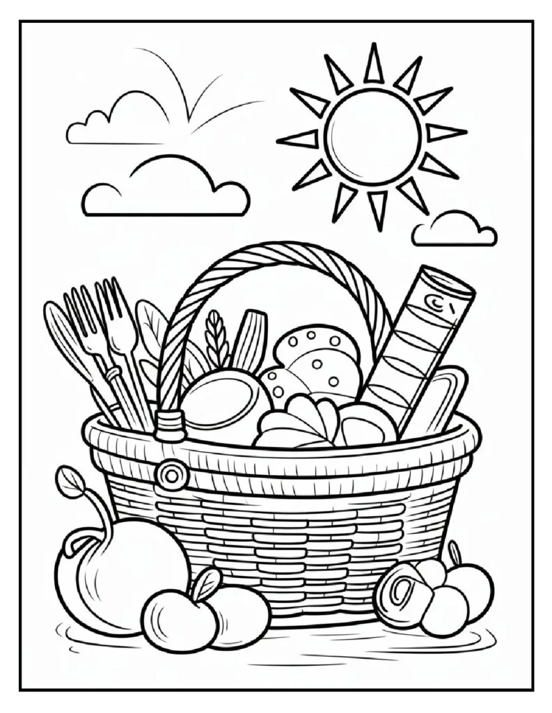 50 Fun And Easy, Free Printable Simple Summer Coloring Pages 6 summer coloring pages summer picnic basket coloring page pdf