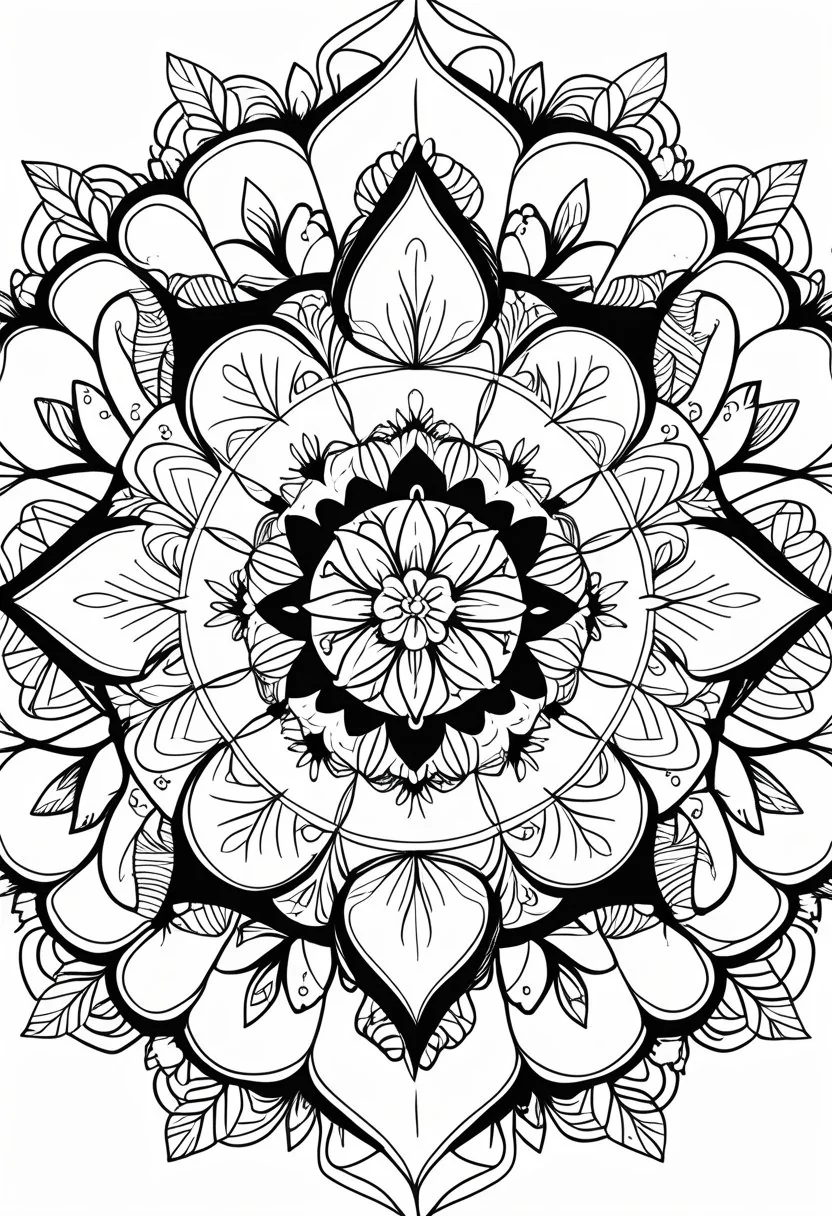 Free Printable Mandala Coloring Pages: 26 Intricate Designs Blending Art, and Spirituality 29 A detailed symmetrical mandala design with bold geometric and floral patterns radiating from the center.