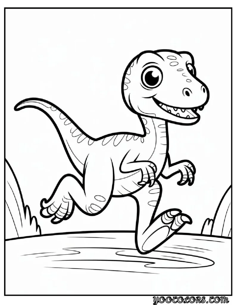Cute Dinosaur Coloring Pages for Kids: 20 Fun and Easy Designs 7 Cute Dinosaur Coloring Pages Cartoon Velociraptor running pdf