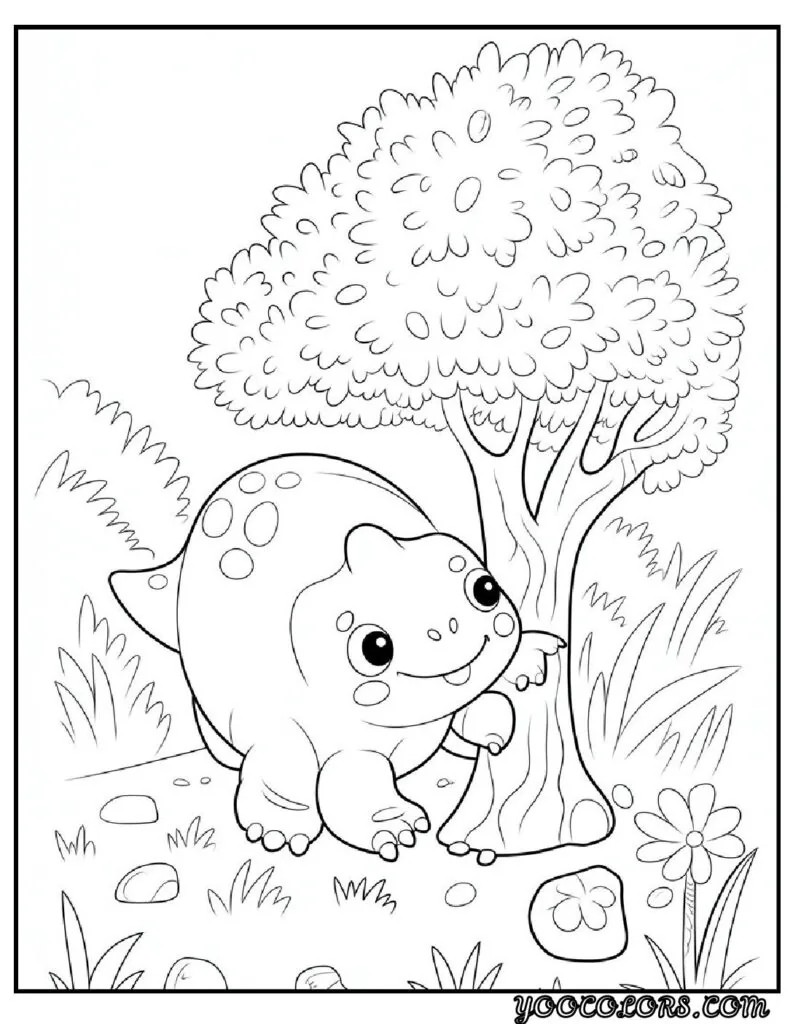 Cute Dinosaur Coloring Pages for Kids: 20 Fun and Easy Designs 20 Cute Dinosaur Coloring Pages Dino playing hide and seek pdf