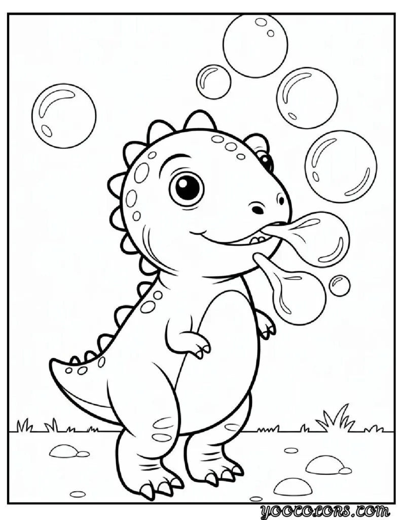 Cute Dinosaur Coloring Pages for Kids: 20 Fun and Easy Designs 18 Cute Dinosaur Coloring Pages Dinosaur blowing bubbles pdf