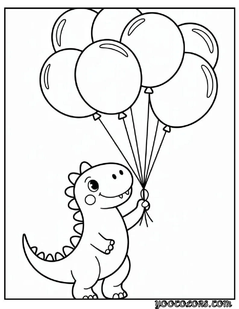 Cute Dinosaur Coloring Pages for Kids: 20 Fun and Easy Designs 16 Cute Dinosaur Coloring Pages Dinosaur with balloons pdf