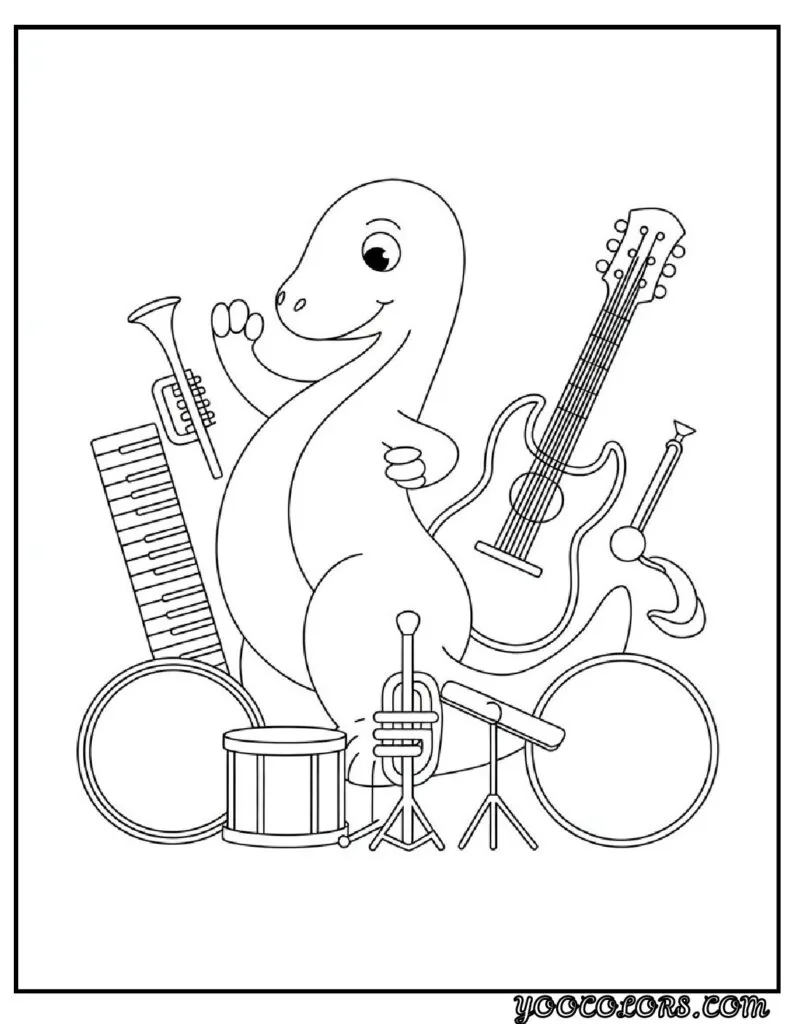 Cute Dinosaur Coloring Pages for Kids: 20 Fun and Easy Designs 23 Cute Dinosaur Coloring Pages Dinosaur with musical instruments pdf