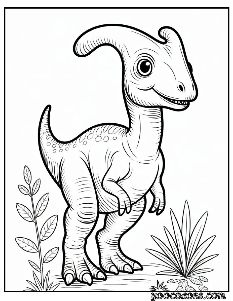 Cute Dinosaur Coloring Pages for Kids: 20 Fun and Easy Designs 14 Cute Dinosaur Coloring Pages Smiling Parasaurolophus pdf