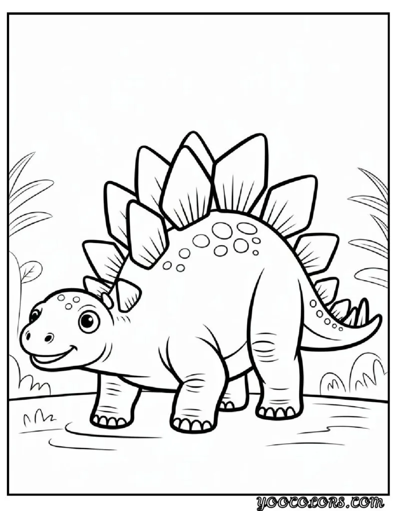 Cute Dinosaur Coloring Pages for Kids: 20 Fun and Easy Designs 6 Cute Dinosaur Coloring Pages Stegosaurus with colorful plates pdf