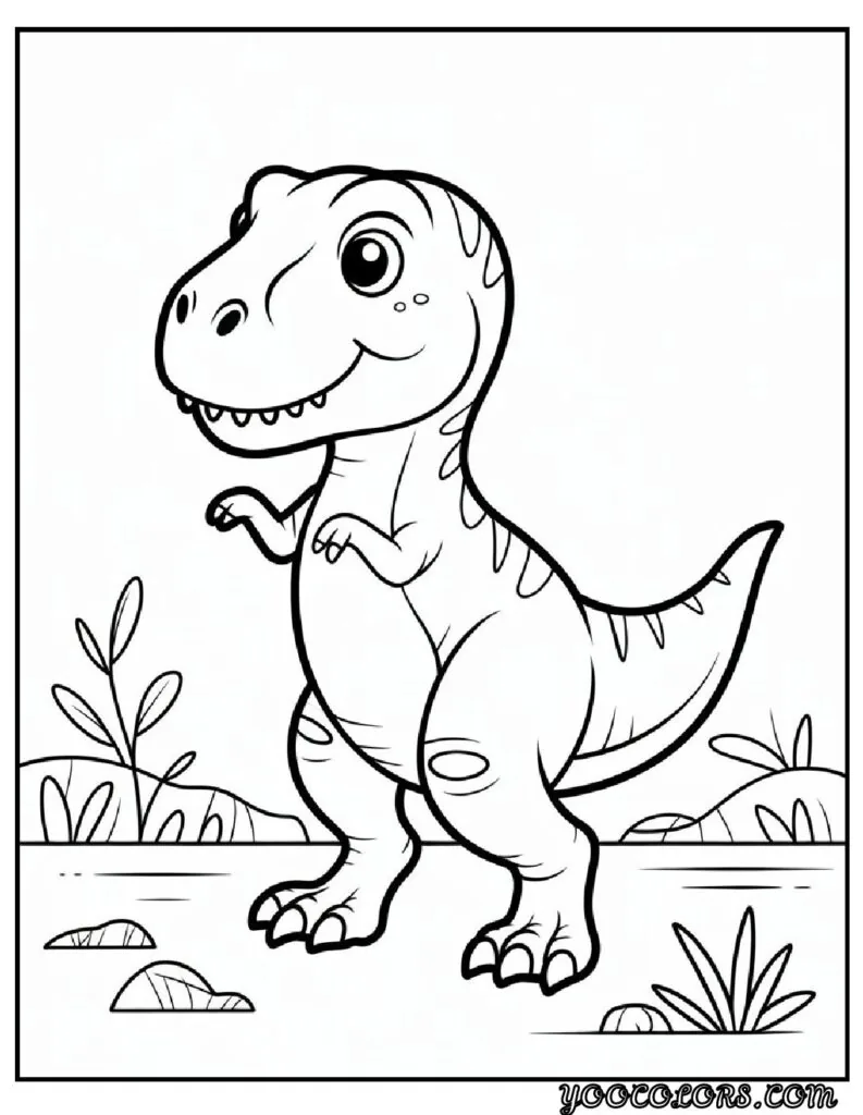 Cute Dinosaur Coloring Pages for Kids: 20 Fun and Easy Designs 4 Cute Dinosaur Coloring Pages T Rex in a playful pose pdf