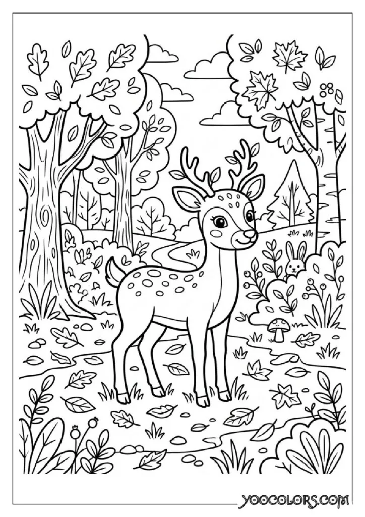 34 Fall Coloring Pages for Kids: Fun, Free & Creative Autumn Printables 5 Deer standing in forest clearing 202609071114 pdf