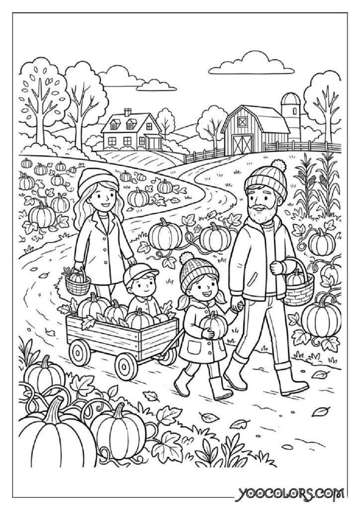 34 Fall Coloring Pages for Kids: Fun, Free & Creative Autumn Printables 10 Family walking in pumpkin patch 202609071114 pdf