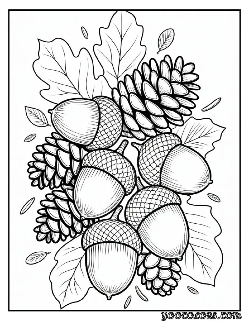 20 Free Fall Coloring Pages to Inspire Creativity This Season 12 Free Fall Coloring Pages Acorns and pinecones cluster pdf