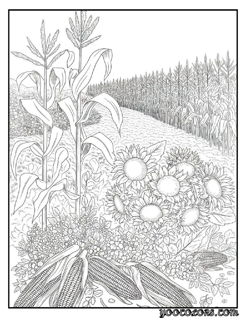 20 Free Fall Coloring Pages to Inspire Creativity This Season 9 Free Fall Coloring Pages Harvest corn and sunflowers pdf