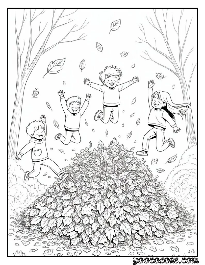 20 Free Fall Coloring Pages to Inspire Creativity This Season 4 Free Fall Coloring Pages Kids jumping in leaf pile pdf