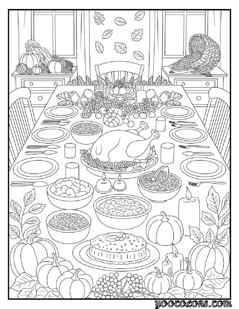 20 Free Fall Coloring Pages to Inspire Creativity This Season 11 Free Fall Coloring Pages Thanksgiving dinner setting pdf