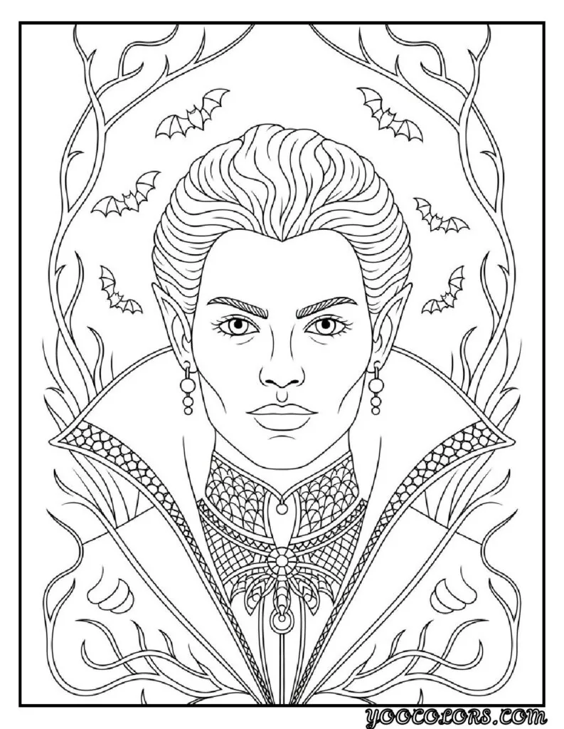 Gothic Coloring Pages for Adults: Top 20 Designs to Download as PDF and Png Files. 5 Gothic coloring pages Dark Fantasy Vampire Portraits pdf