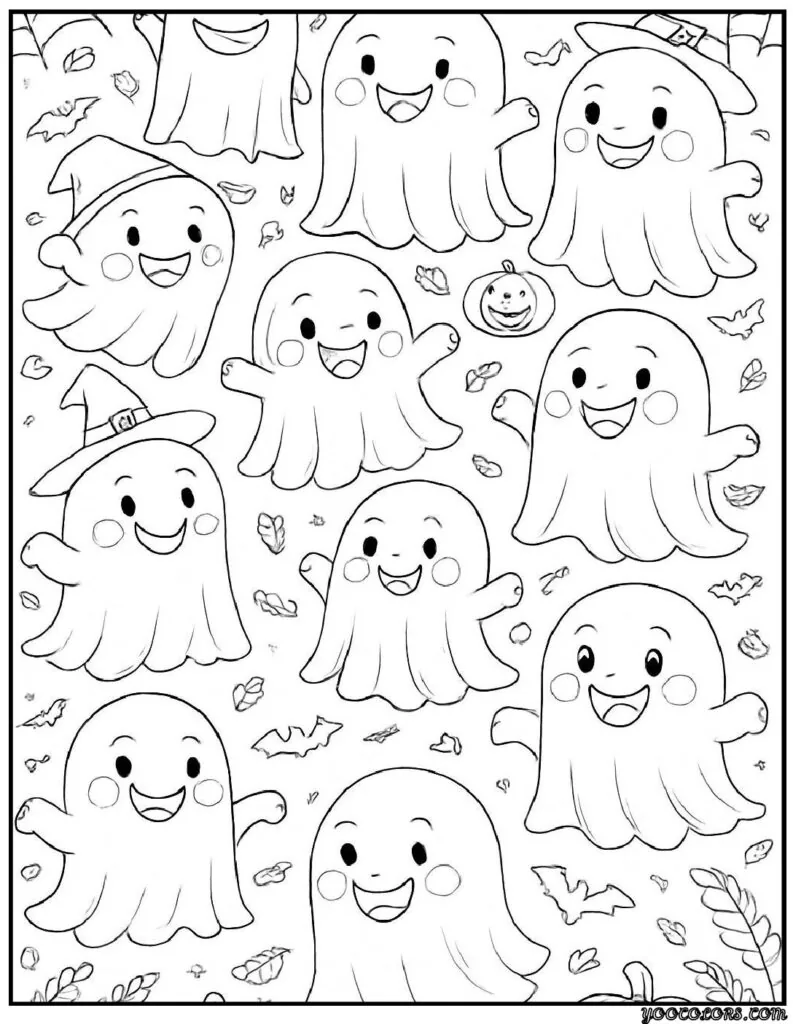 Halloween Coloring Pages for Kids Featuring 16 Cute and Friendly Characters and Scenes 2 Halloween Coloring Pages for Kids Cute Ghost Characters Coloring Sheets pdf