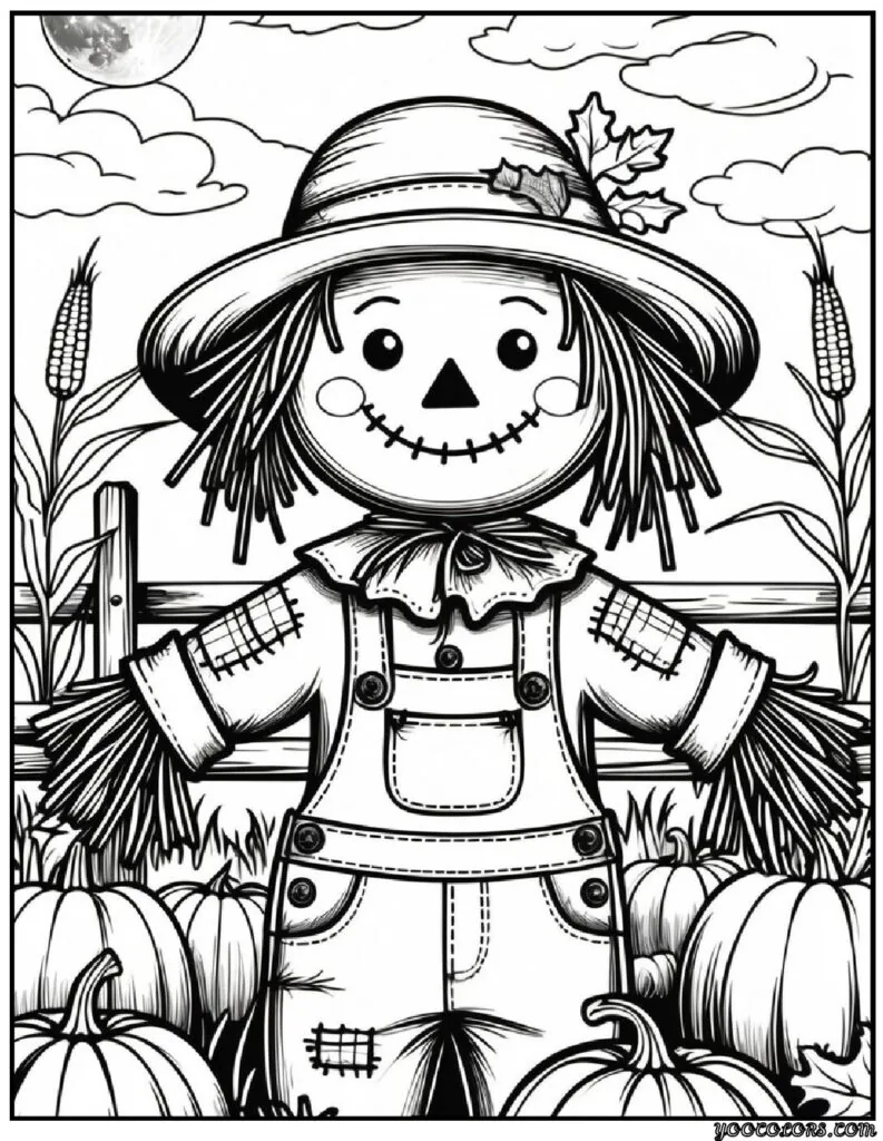 Halloween Coloring Pages for Kids Featuring 16 Cute and Friendly Characters and Scenes 12 Halloween Coloring Pages for Kids Scarecrow with a Happy Face pdf