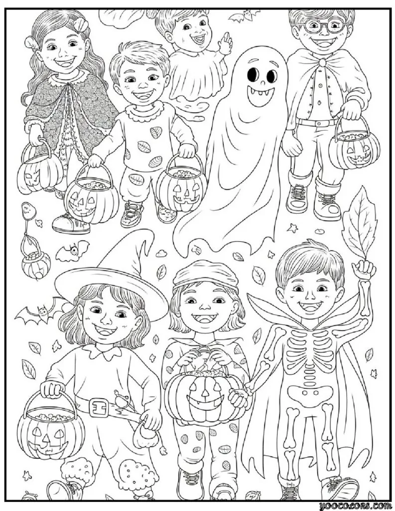 Halloween Coloring Pages Printable Featuring Classic Icons and Spooky Fun for All Ages 11 Halloween coloring pages printable Trick or treat kids in costumes pdf