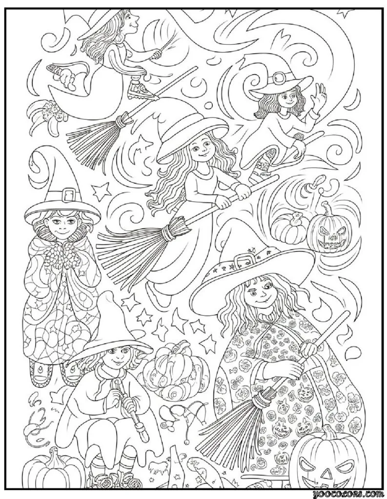 Halloween Coloring Pages Printable Featuring Classic Icons and Spooky Fun for All Ages 4 Halloween coloring pages printable Witches coloring page with hats and brooms pdf