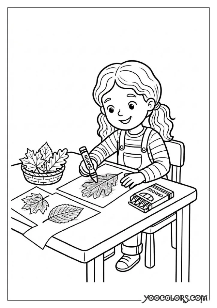 34 Fall Coloring Pages for Kids: Fun, Free & Creative Autumn Printables 15 Kid making leaf rubbing 202609071114 pdf