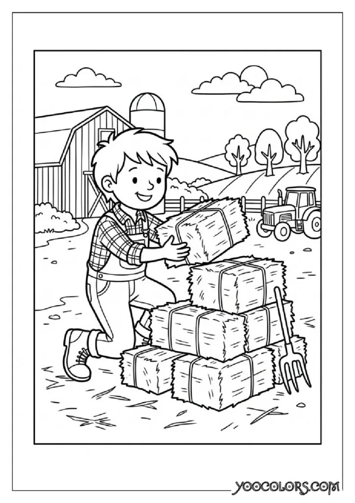 34 Fall Coloring Pages for Kids: Fun, Free & Creative Autumn Printables 17 Kid stacking hay bales 202609071114 pdf