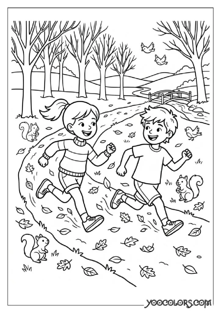 34 Fall Coloring Pages for Kids: Fun, Free & Creative Autumn Printables 19 Kids racing on leaf path 202609071114 pdf