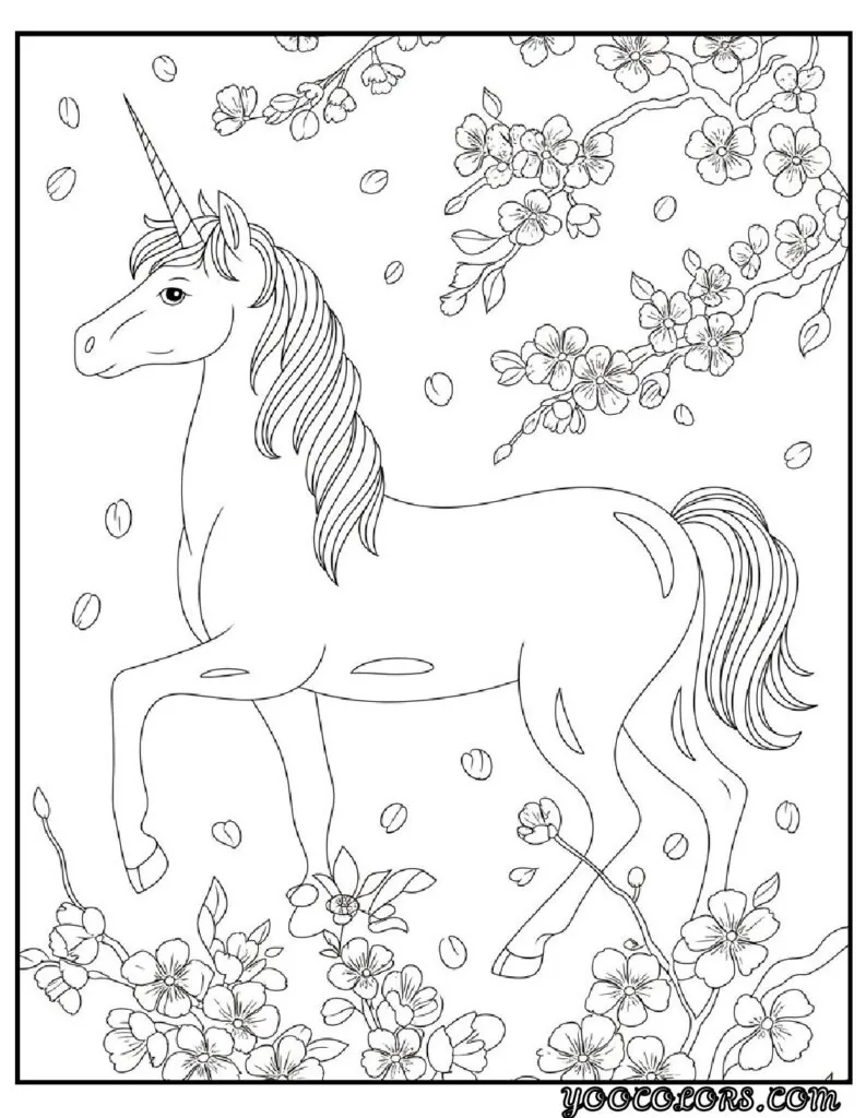 Unicorn Coloring Pages: Top 20 Creative Designs for All Ages 19 Unicorn Coloring Pages Unicorn Among Cherry Blossoms pdf
