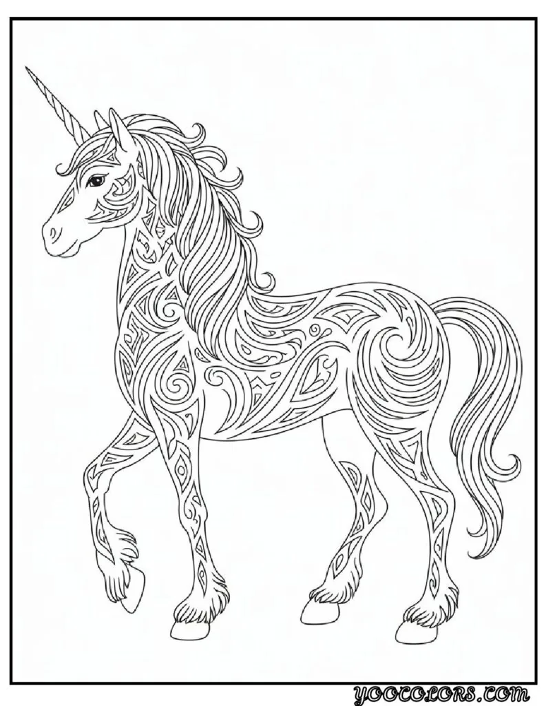 Unicorn Coloring Pages: Top 20 Creative Designs for All Ages 17 Unicorn Coloring Pages Unicorn with Tribal Patterns pdf