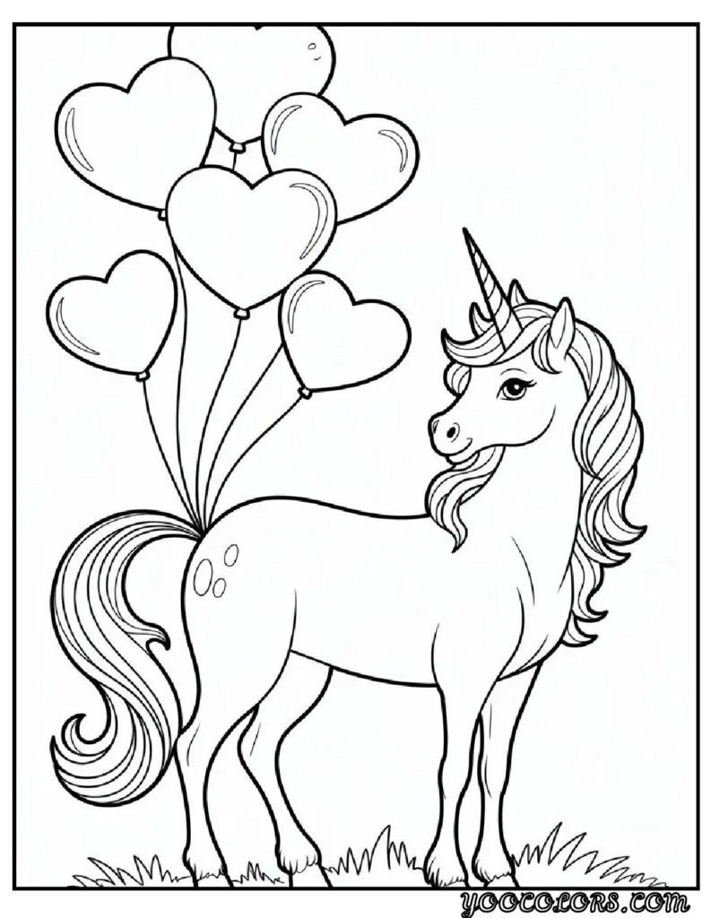 Unicorn Coloring Pages: Top 20 Creative Designs for All Ages 11 Unicorn Coloring PagesUnicorn with Heart Balloons pdf