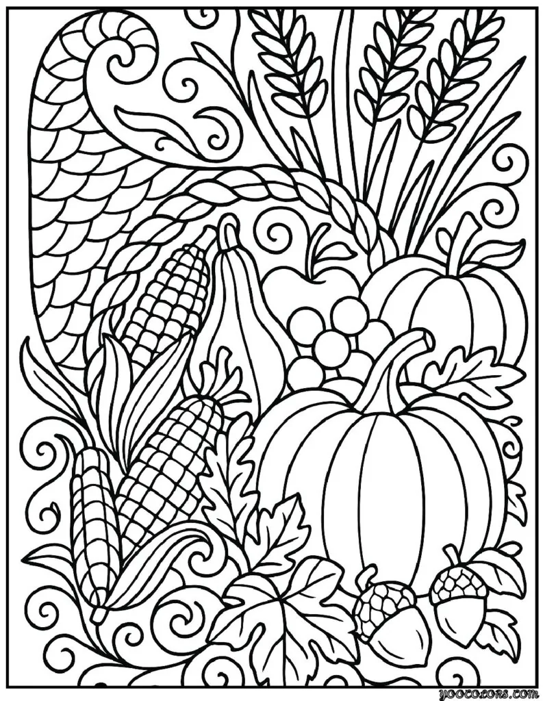 Autumn Coloring Pages for Adults: Relax, Unwind & Celebrate Fall 8 autumn coloring page sfor adults Cornucopia of Harvest pdf