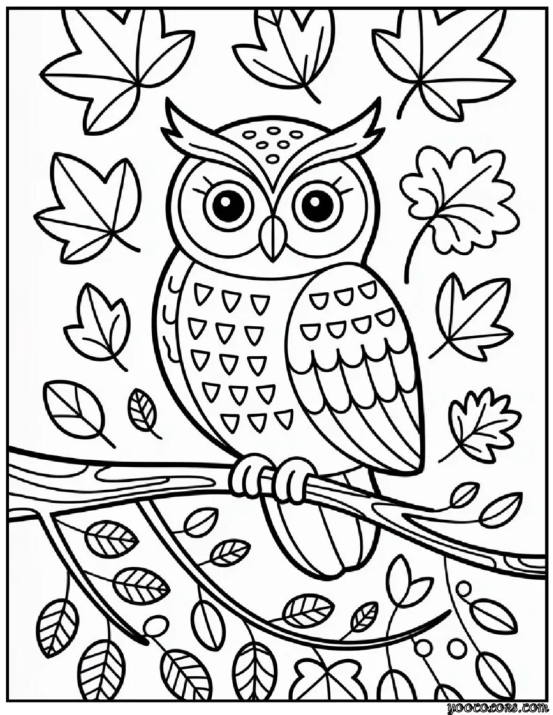Autumn Coloring Pages for Adults: Relax, Unwind & Celebrate Fall 5 autumn coloring page sfor adults Owl on Autumn Branch pdf