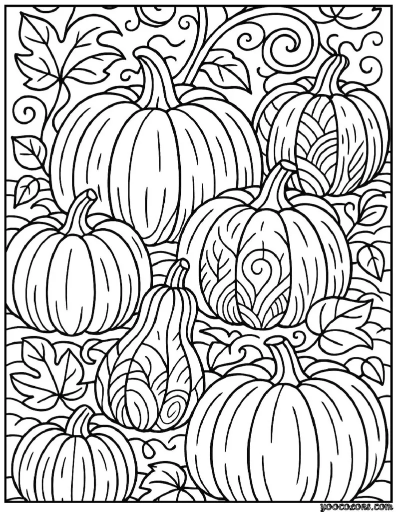 Autumn Coloring Pages for Adults: Relax, Unwind & Celebrate Fall 6 autumn coloring page sfor adults Pumpkin Patch pdf