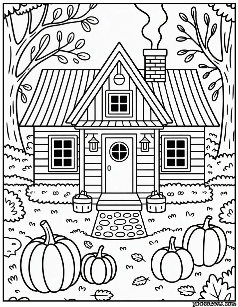 Autumn Coloring Pages for Adults: Relax, Unwind & Celebrate Fall 9 autumn coloring page sfor adults cozy cotagecore scene pdf