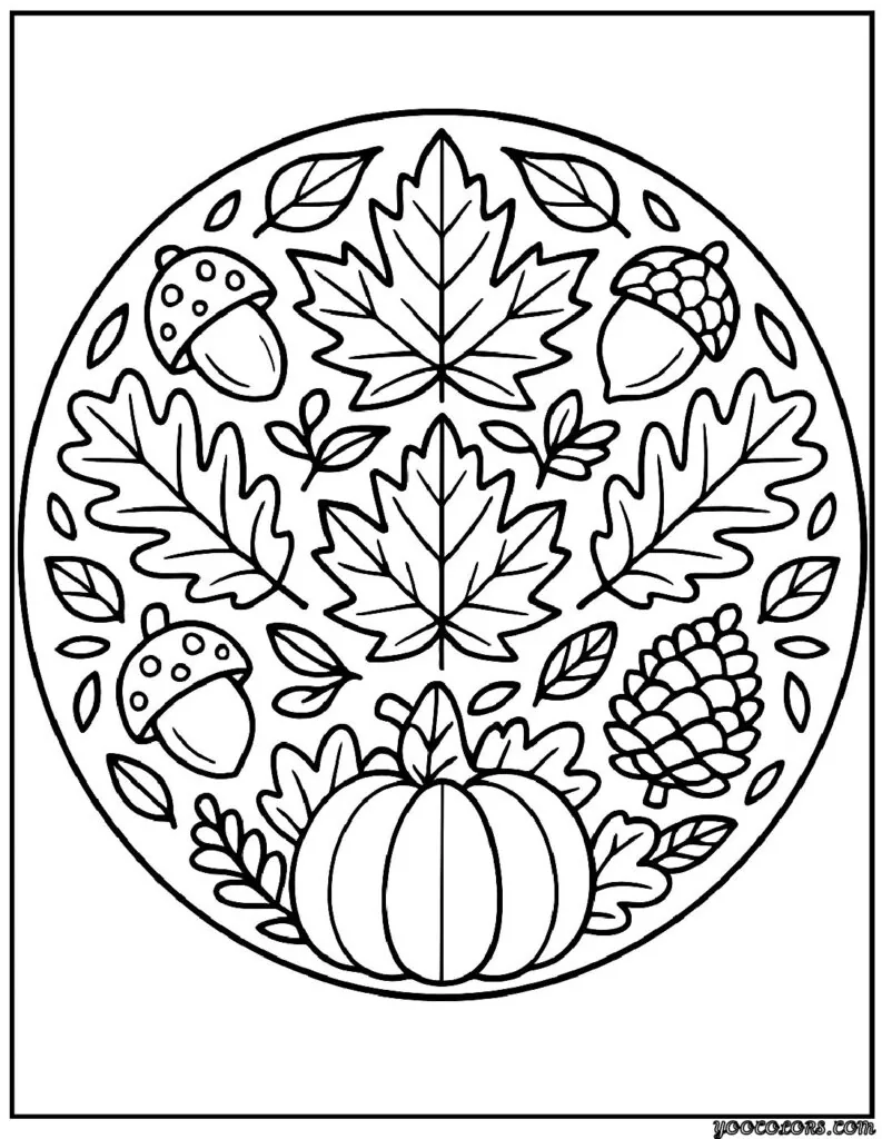 Autumn Coloring Pages for Adults: Relax, Unwind & Celebrate Fall 10 autumn coloring page sfor adults pumpkin patch Mandala Fall Leaves pdf