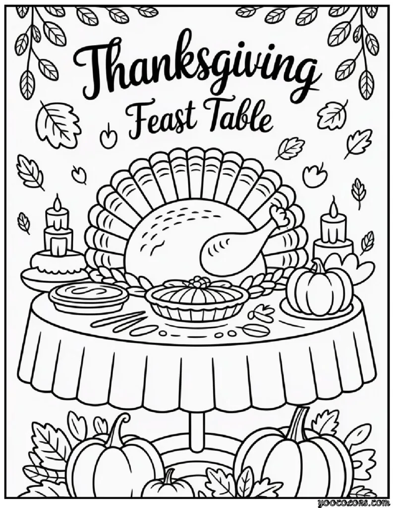 Autumn Coloring Pages for Adults: Relax, Unwind & Celebrate Fall 12 autumn coloring page sfor adults thanksgiving feast table pdf