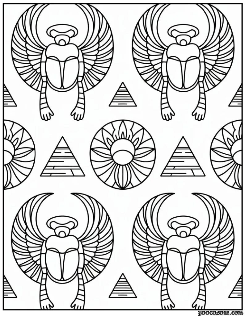 Egyptian Coloring Pages, Free Printable Art & History 11 egyptian coloring pages Scarab Pattern Design pdf