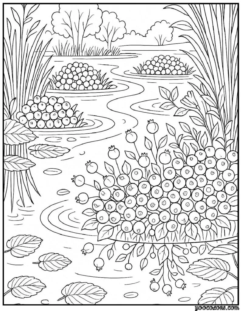 Fall Coloring Pages for Adults 19 Creative Designs to Inspire Relaxation 17 fall coloring page for adults Cranberry bogs with rich berry details pdf
