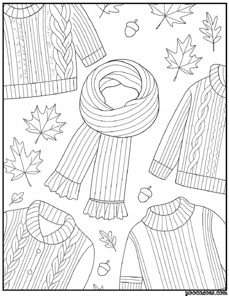 Fall Coloring Pages for Adults 19 Creative Designs to Inspire Relaxation 6 fall coloring pages for adults Cozy autumn scarves and sweaters pdf