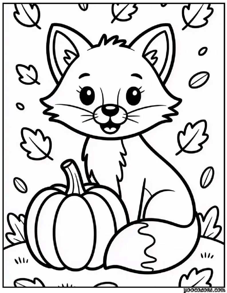 34 Fall Coloring Pages for Kids: Fun, Free & Creative Autumn Printables 35 fall coloring pages for kids fox with pumpkin 1 pdf
