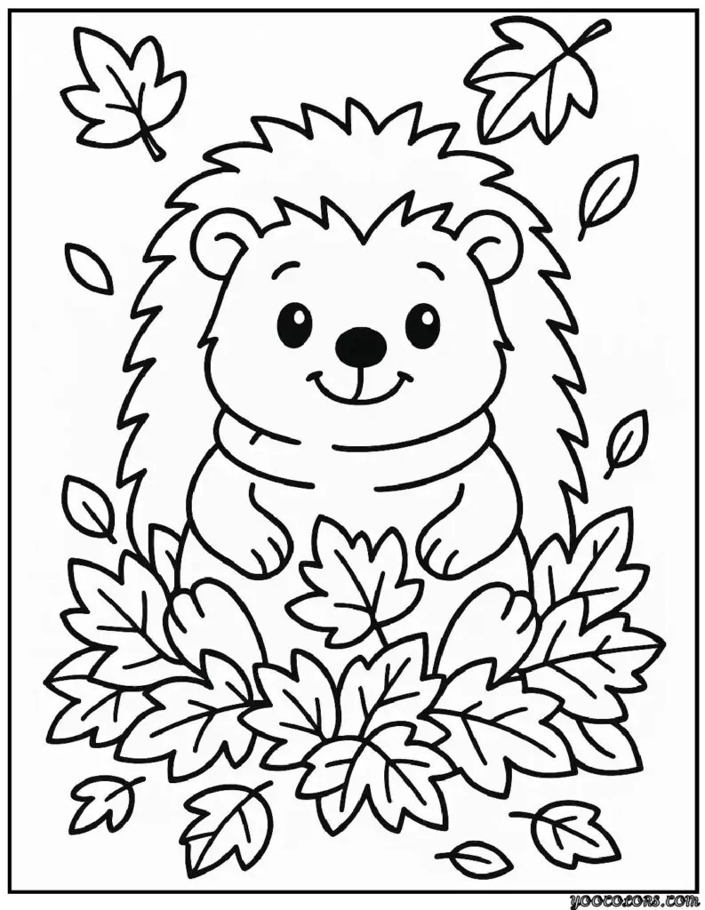 34 Fall Coloring Pages for Kids: Fun, Free & Creative Autumn Printables 33 fall coloring pages for kids happy hedgehog in leaves pdf