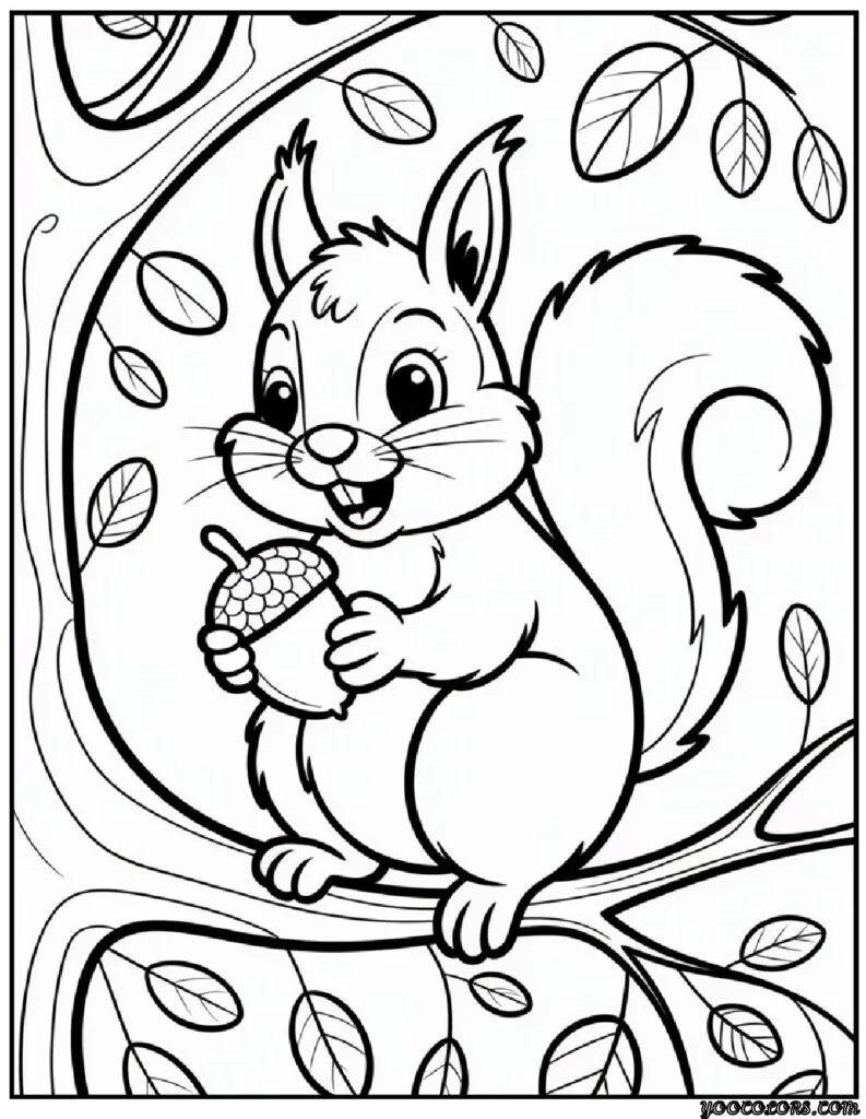 Fall Leaves Coloring Pages 34 fall leaves coloring pages Cartoon squirrel holding acorns 1 pdf