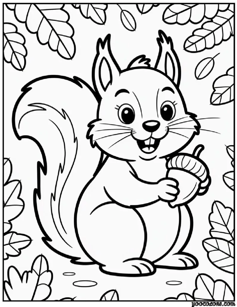 Fall Leaves Coloring Pages 31 fall leaves coloring pages Cartoon squirrel holding acorns pdf