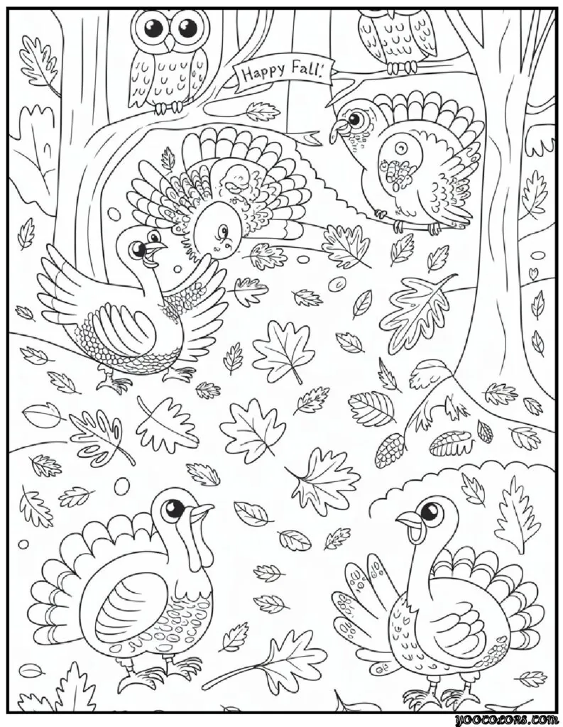 Fall Leaves Coloring Pages 26 fall leaves coloring pages Fall leaves with turkeys and owls.png pdf