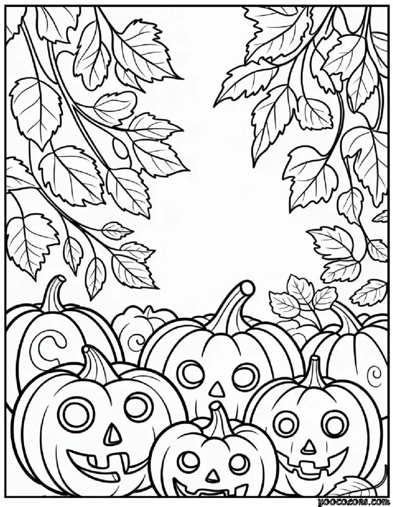 Fall Leaves Coloring Pages 28 fall leaves coloring pages Leaves with pumpkin lanterns pdf